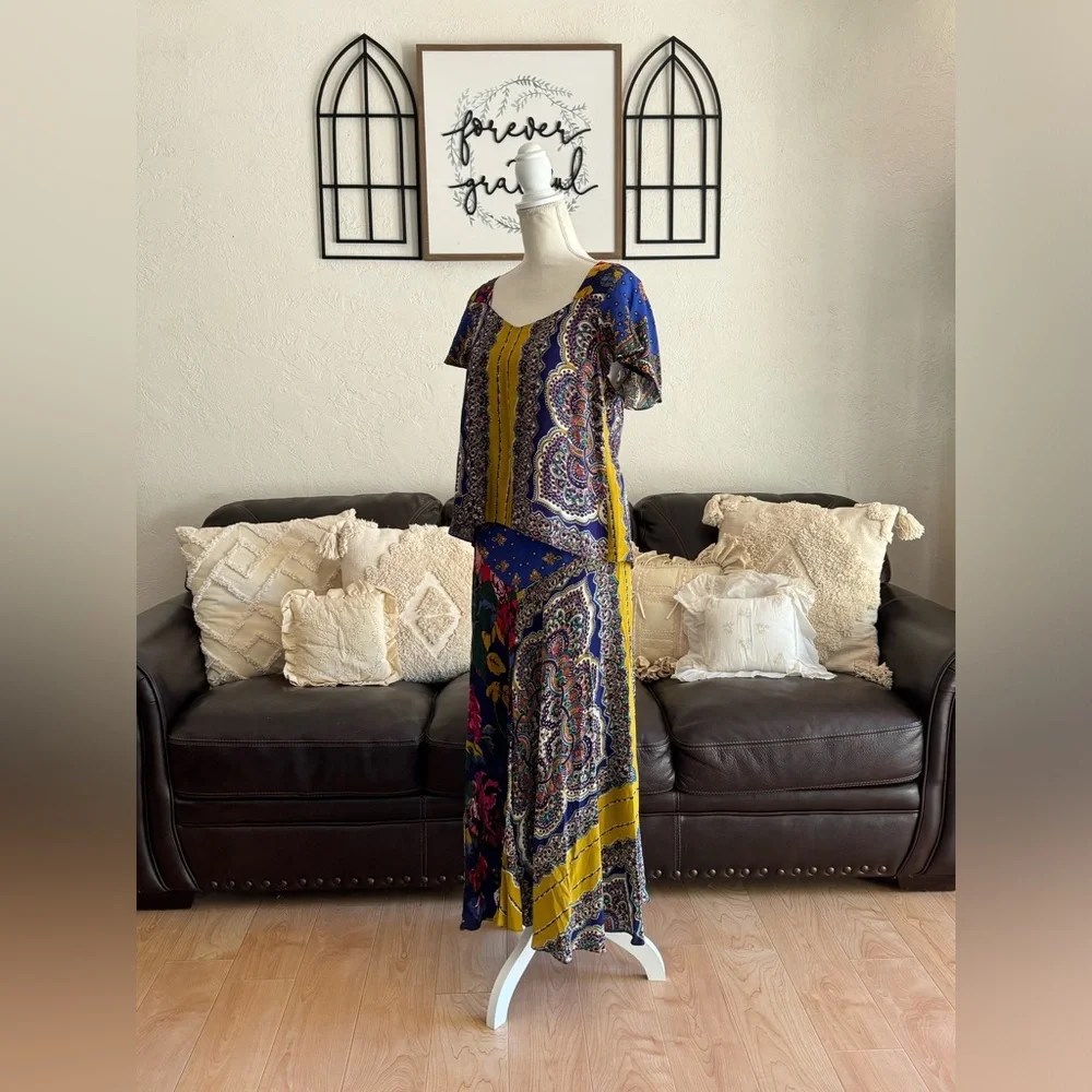 Anthropologie Moulinette Soeurs Teresita Scarf Printed 2 Piece SET Skirt & Top